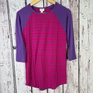 LuLaRoe Pink & Purple Striped Randy Baseball Tee 3/4 Sleeves Small Stretchy Top